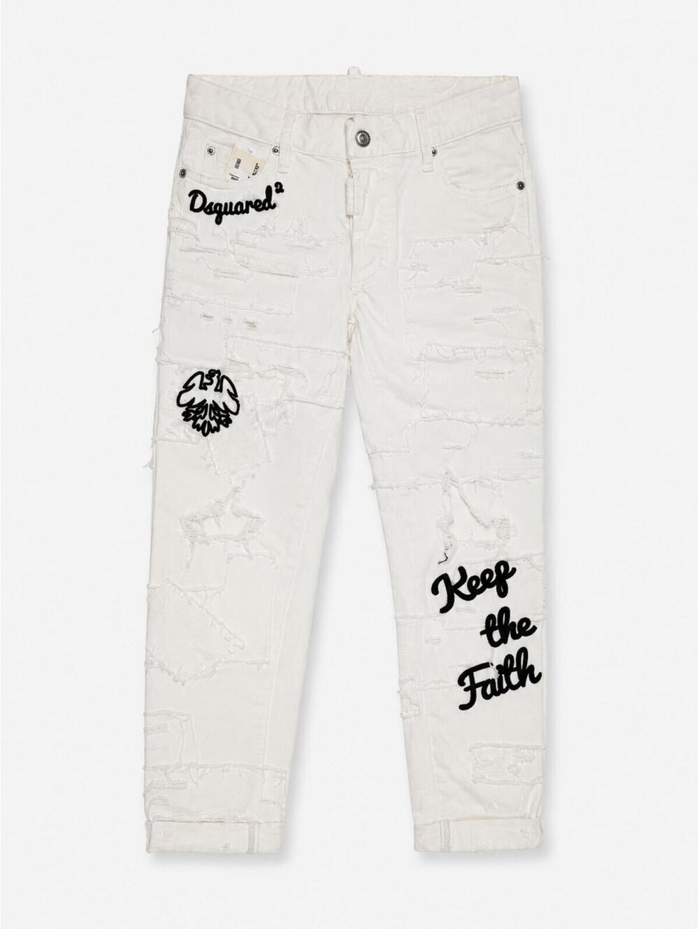 Dsquared2 Cool Girl White Distressed Keep The Faith Jeans IT 38 | NWT